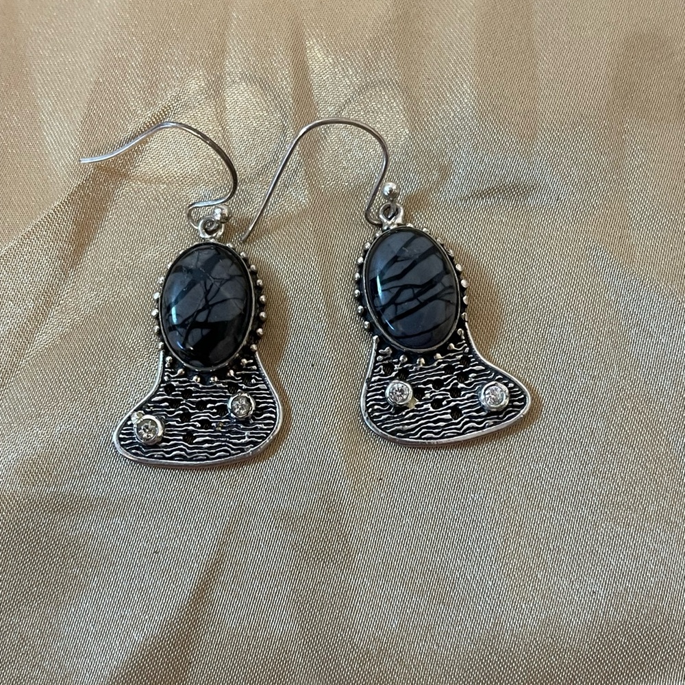 925 Silver Picasso Jasper Earrings